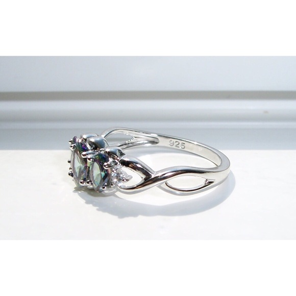925 STERLING SILVER Simulated Mystic Rainbow Topaz CZ Ring - Picture 12 of 16